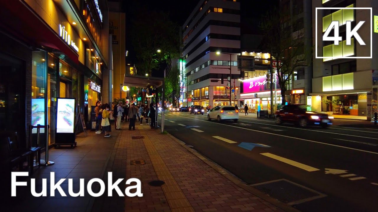 [FUKUOKA 4K] Night Walking Tour - HARUYOSHI, TENJIN, IMAIZUMI & GEIGO - Japan 2022