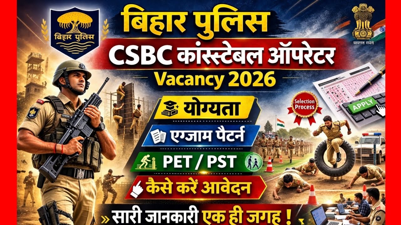 Bihar Police CSBC Constable Operator Vacancy 2026 | Eligibility, exam pattern, PET/PST, How to Apply