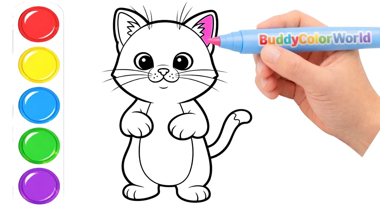 How to Color a Cute Standing Baby Kitten 🐱 | Easy Coloring for Kids