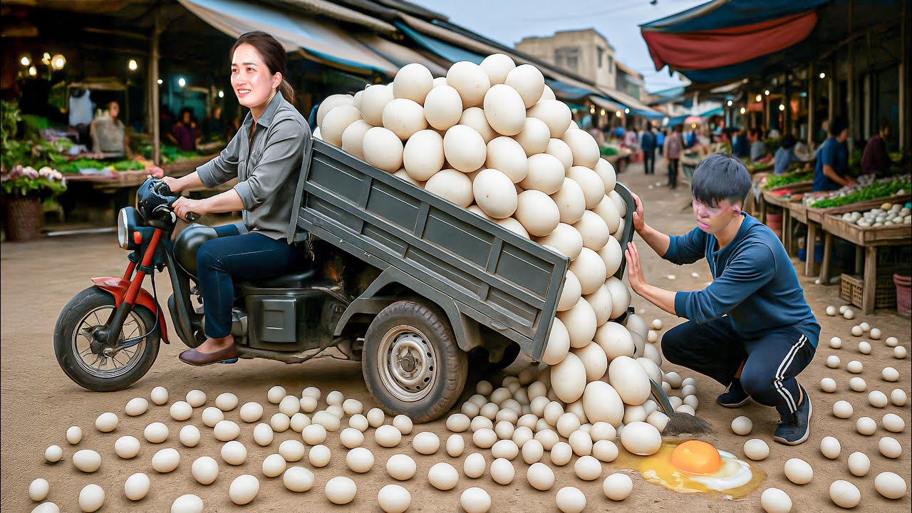 TIMELAPSE -- Harvesting +1000 Duck Eggs From Giant Nests, Use a 3-Wheel Transport Go to Market Sell