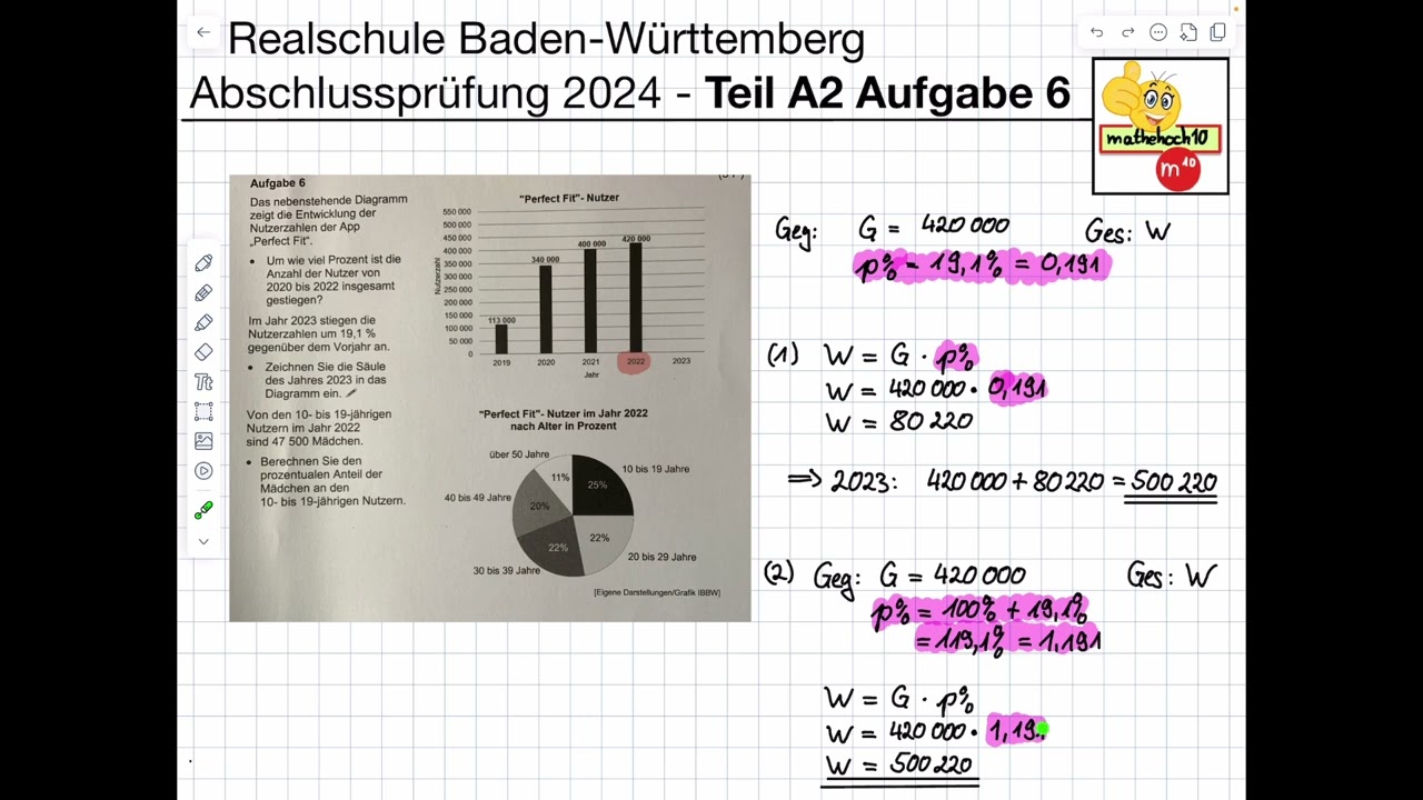 Abschlussprüfung 2024 Realschule BW A2 Nr.6 I mathehoch10 I einfach erklärt I Prozentrechnen