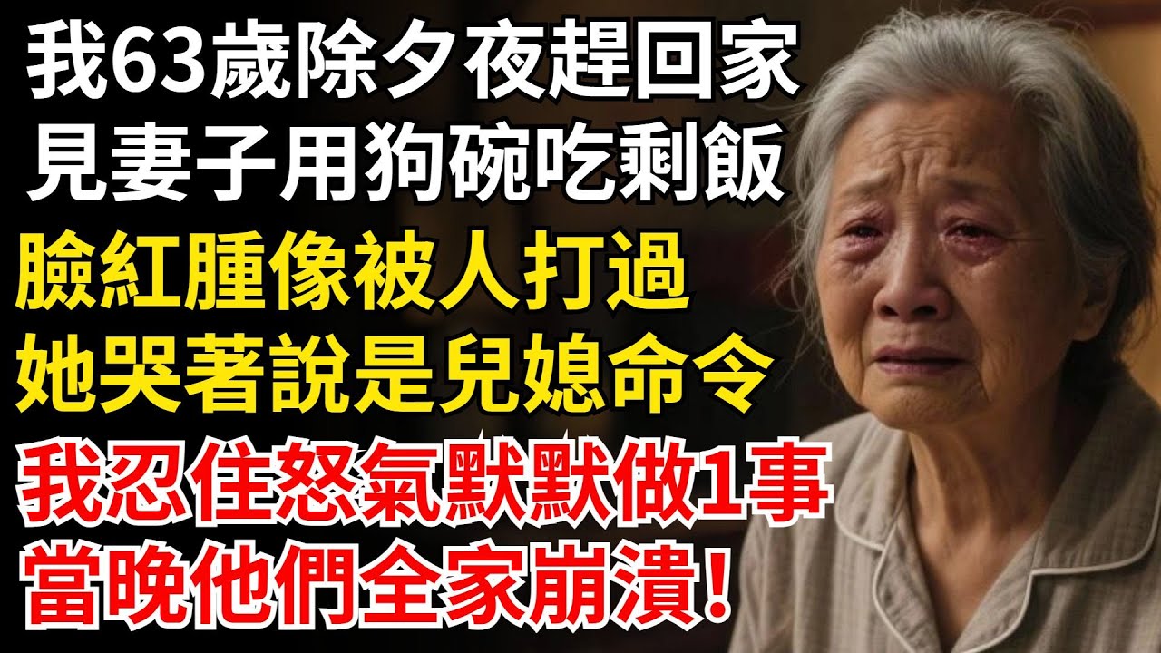 我63歲除夕夜趕回家，見妻子用狗碗吃剩飯，臉紅腫像被人打過，她哭著說這是兒媳命令，我忍住怒氣默默做1事，當晚他們全家崩潰！#晚年生活#中老年生活#為人處世#生活經驗#情感故事#幸福人生