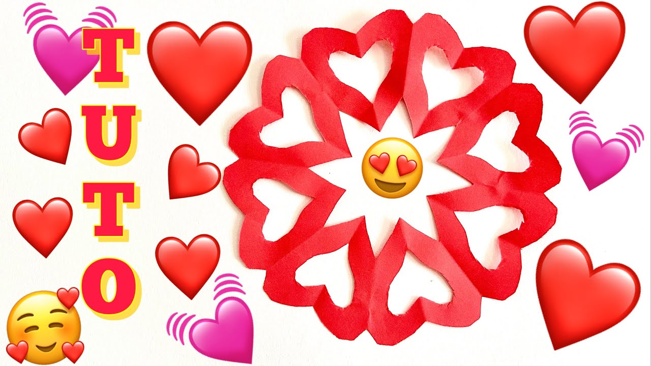 Flocon de neige en forme de cœur tuto découpage pliage facile origami Saint-Valentin fête des mères