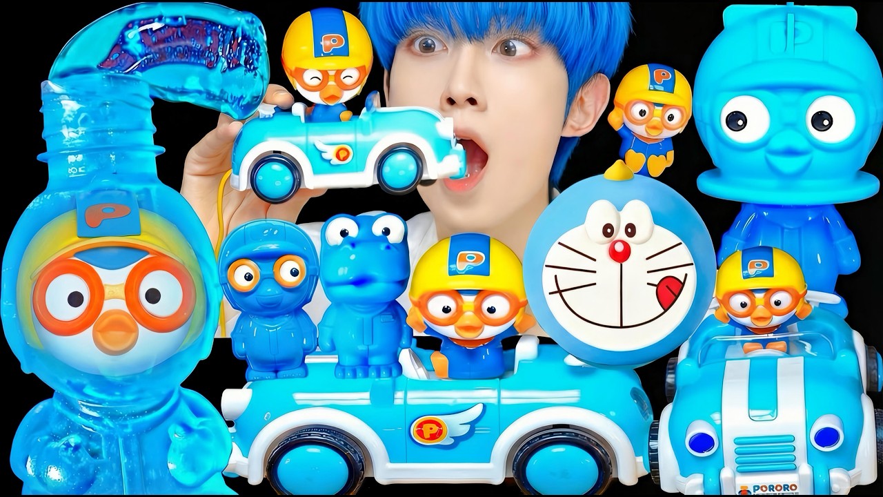 ASMR MUKBANG BLUE PORORO FOOD HONEY JELLY GUMMY ICE CREAM CHOCOLATE DESSERTS MUKBANG EATING SOUNDS