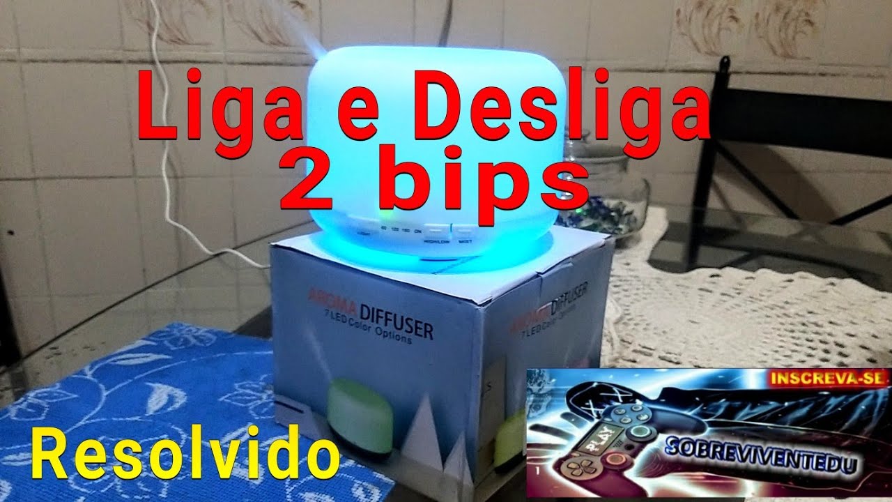 Difusor Aromas Liga e Desliga 2 Bips. Como Resolver. Diffuser 7 cores.  Resolvido. Aromaterapia.Like