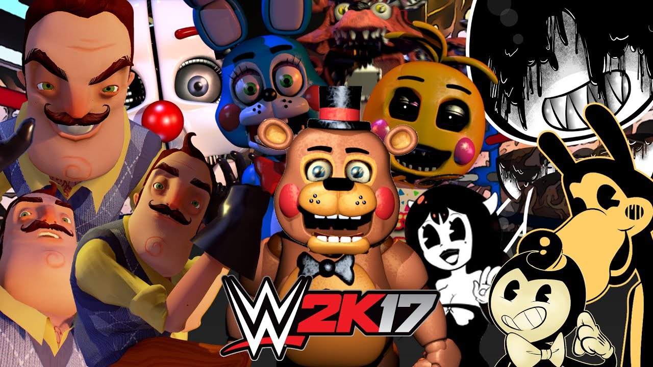 FNAF, Hello Neighbor and Bendy and the Ink Machine! | Royal Rumble WWE 2K17