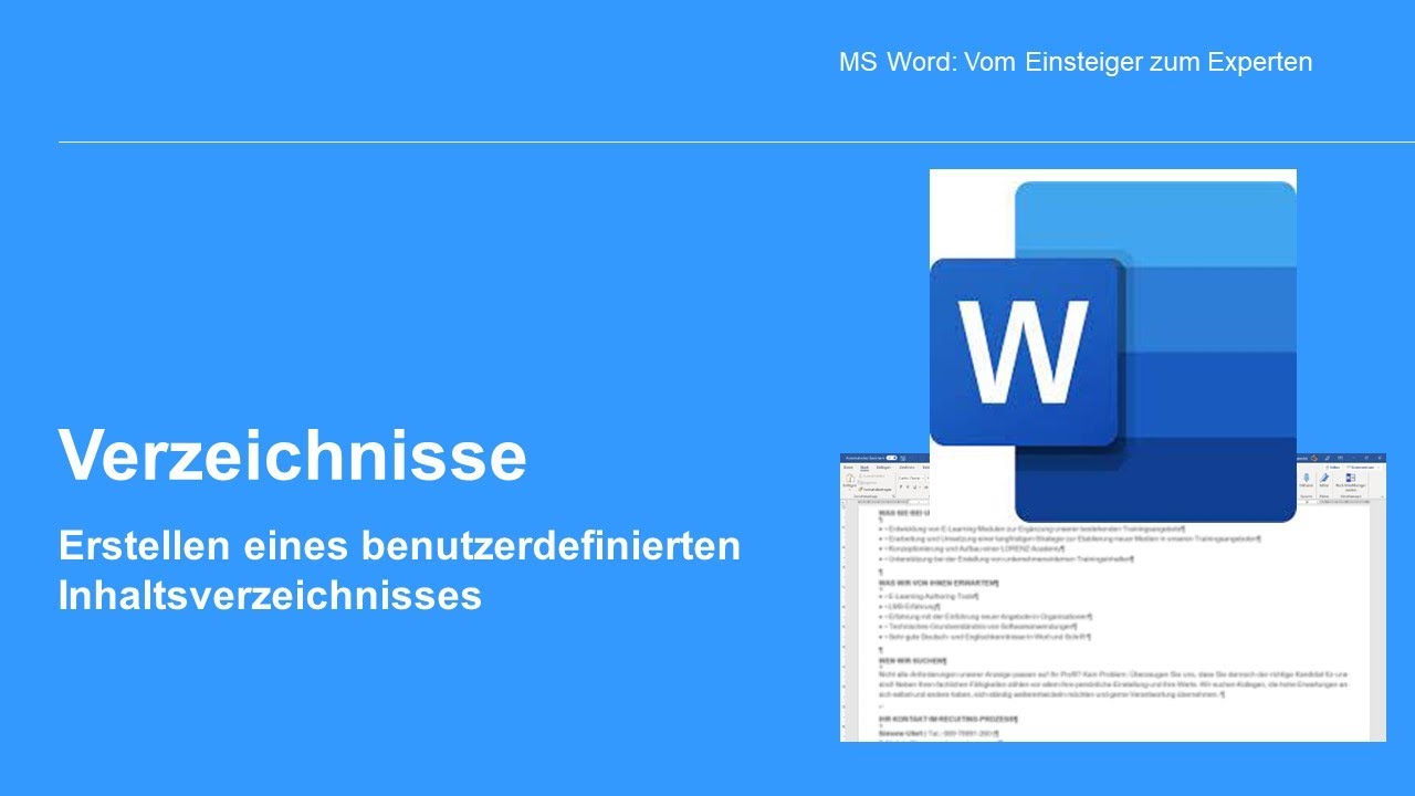 MS Word - Erstellen eines benutzerdefinierten Inhaltsverzeichnis