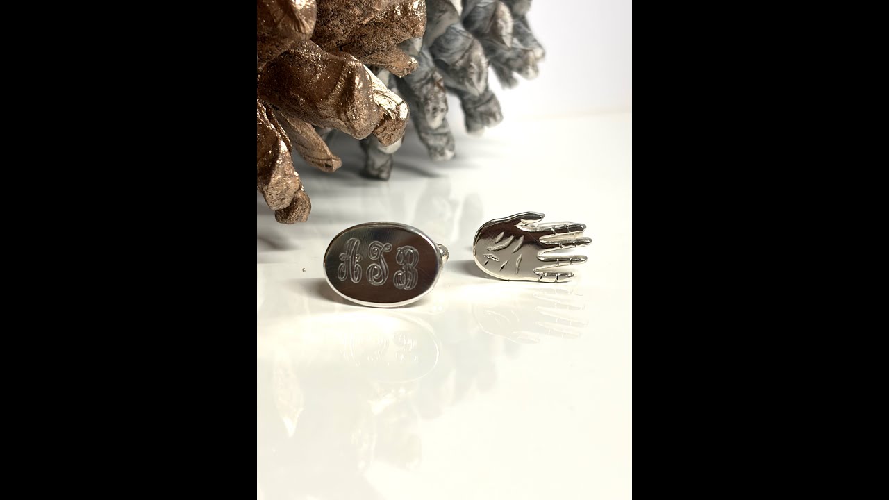 Sterling Silver Handprint & Initial Cufflinks