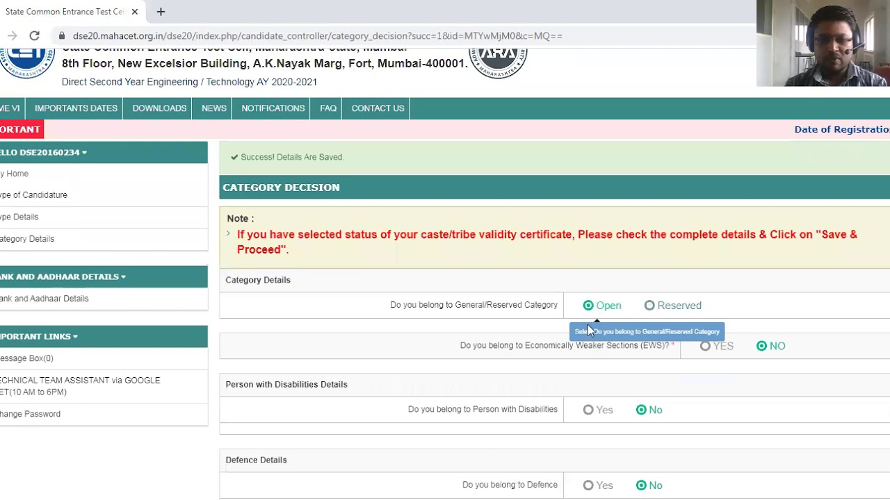 Direct Second Year Engineering Online Registration Process