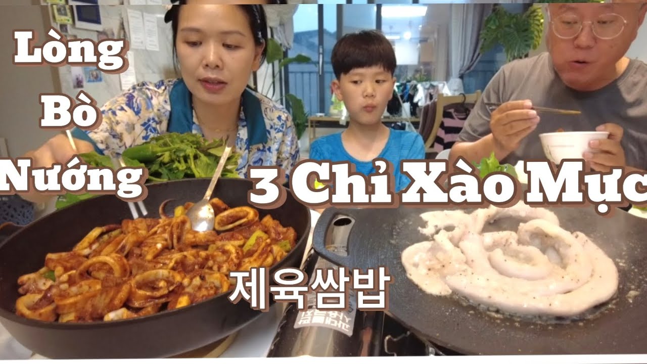 Thịt ba chỉ xào mực Lòng bò nướng ngon bá cháy