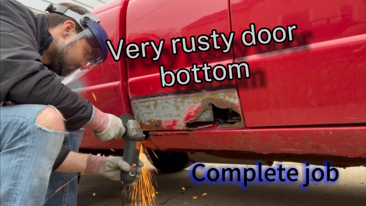 Rust repair on a door skin bottom.