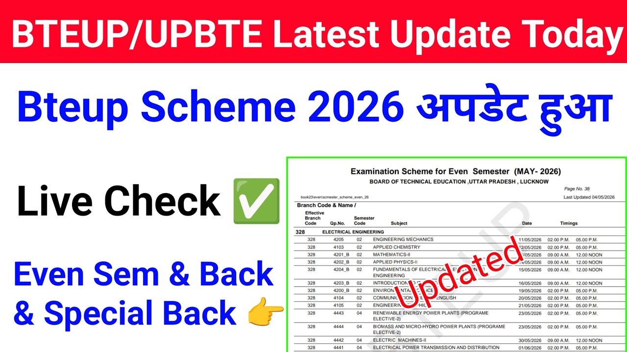 Bteup Exam Scheme 2026 अपडेट हुआ | &zwj; Bteup Special Back Scheme 2026 | Bteup Back Paper scheme 2026 