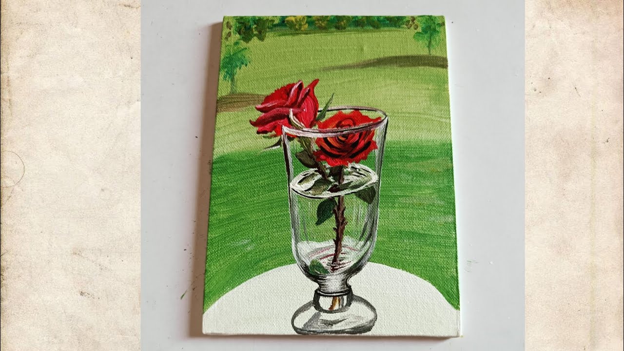 How to paint Red Rose Vase in the garden/acrylic painting