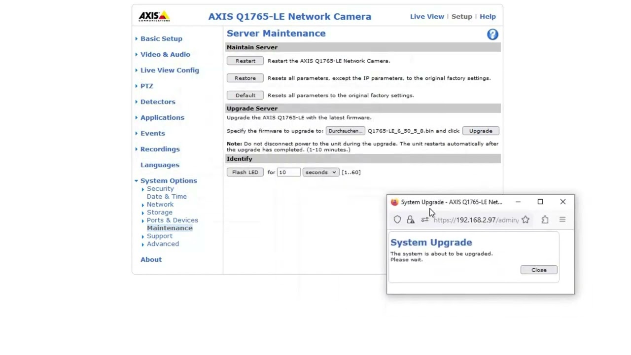Axis Camera Firmware Update (Q1765)