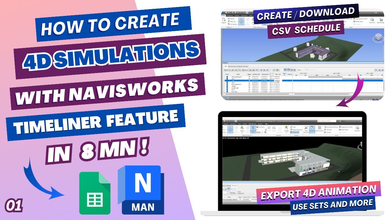 Timeliner & 4D Simulation with Navisworks 2023 in 8mn | 4DBIM Animation Tutorial | Create & Export