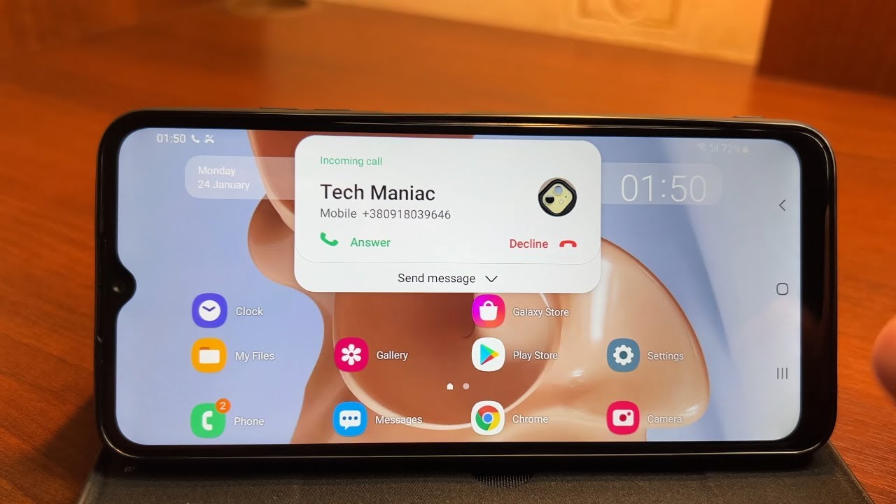 Samsung Galaxy A03s Incoming & Outgoing Calls in a Standing Flip Cover Case