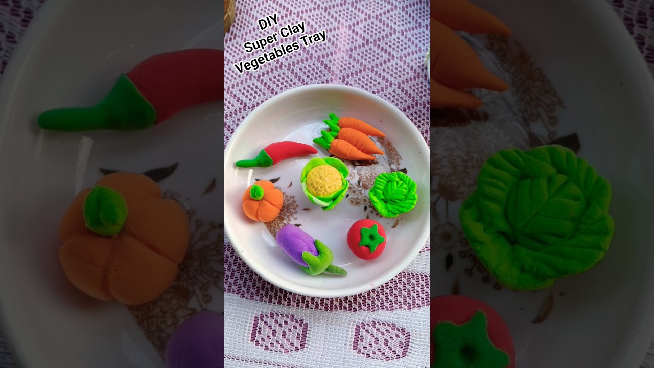 DIY super clay Vegetables Tray ...,🍆🍎🥦