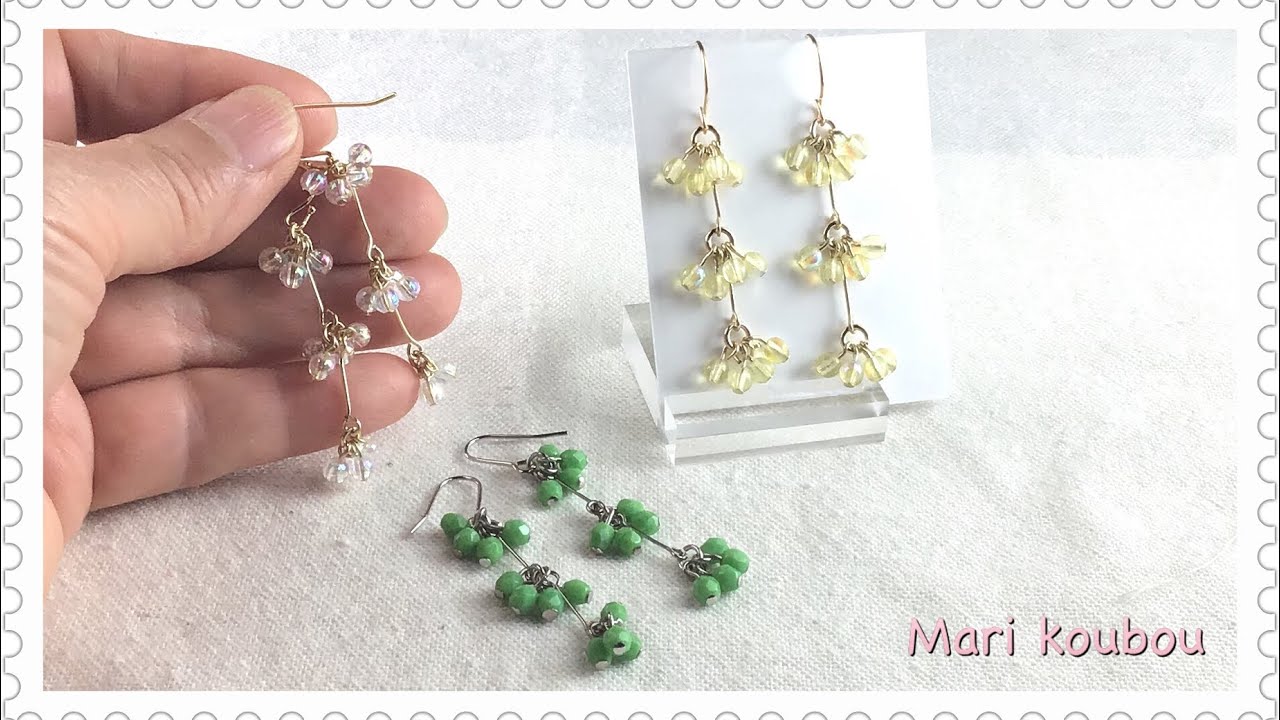 【かんたんアクセサリー】三連フリンジピアスの作り方/super easy/Triple fringe earrings/ダイソー