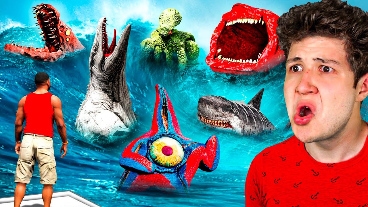 Me ENFRENTO a TODOS los MONSTRUOS MARINOS en GTA 5! 🦑🦈 (Película)