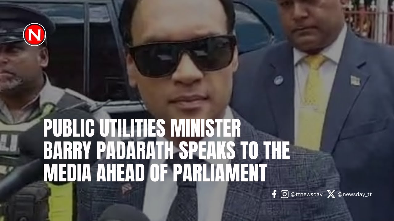 Public Utilities Minister Barry Padarath speaks to the media ahead of Parliament