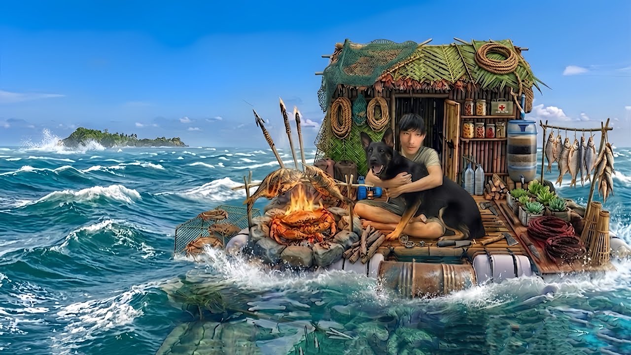 Full 20 Days Stranded on a Trash Island with My Dog | Fishing, Octopus & Raft Survival