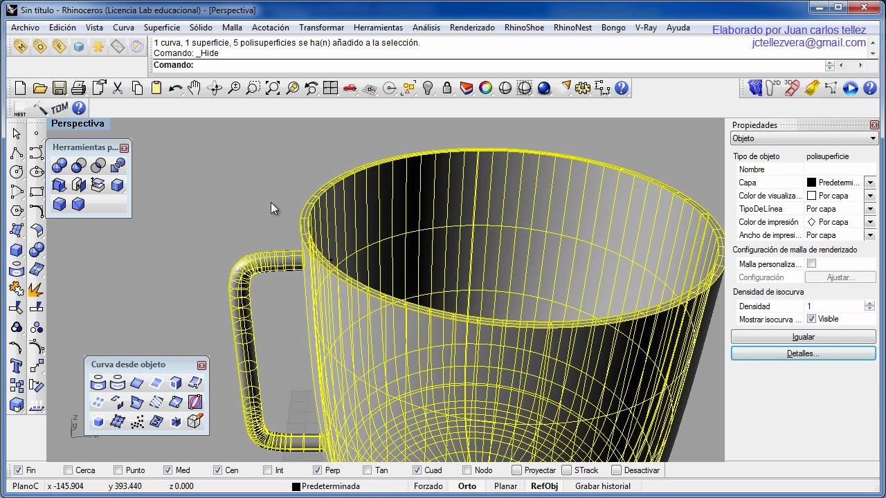 Tutorial 9c - Rhinoceros 4.0 - Operaciones Boleanas - Bolso 3D - JUCATEVE