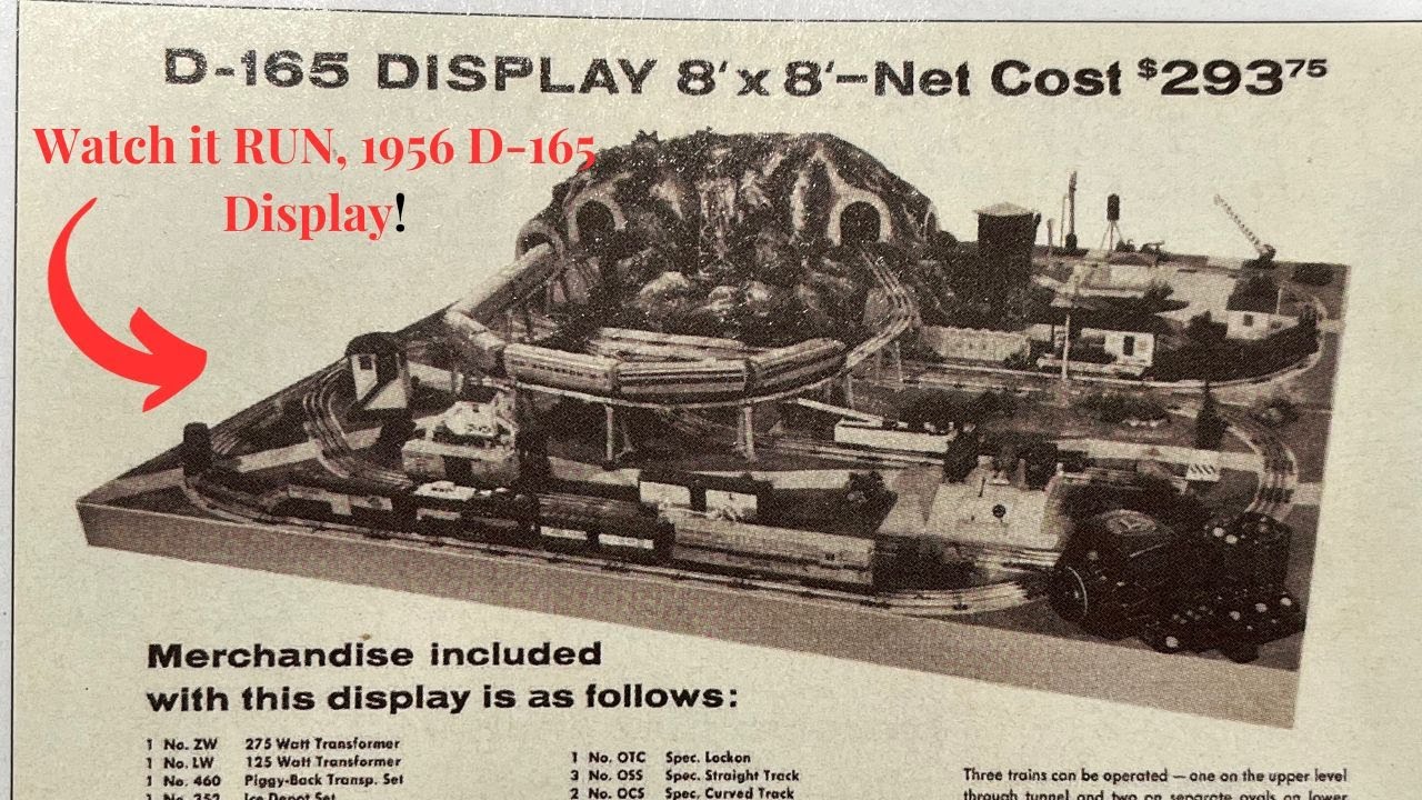 Lionel Trains D-165 1956 года. Игрушечные поезда на оригинальном макете Дилера.