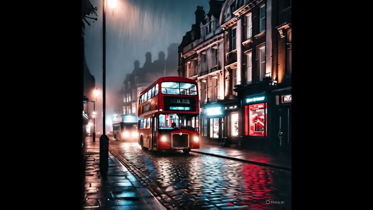 a bus in a fog rain in london 