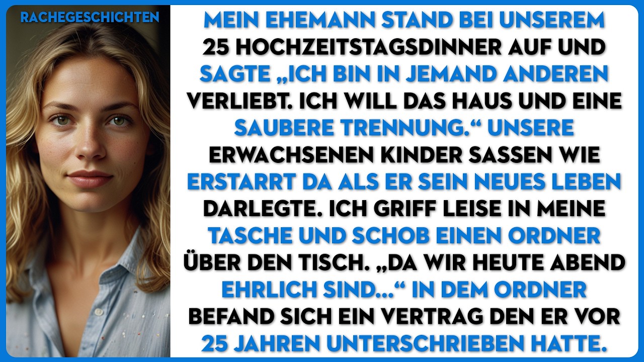 Bei unserem 25 Hochzeitstagsdinner sagte mein Ehemann er würde mich für eine andere Frau verlassen.