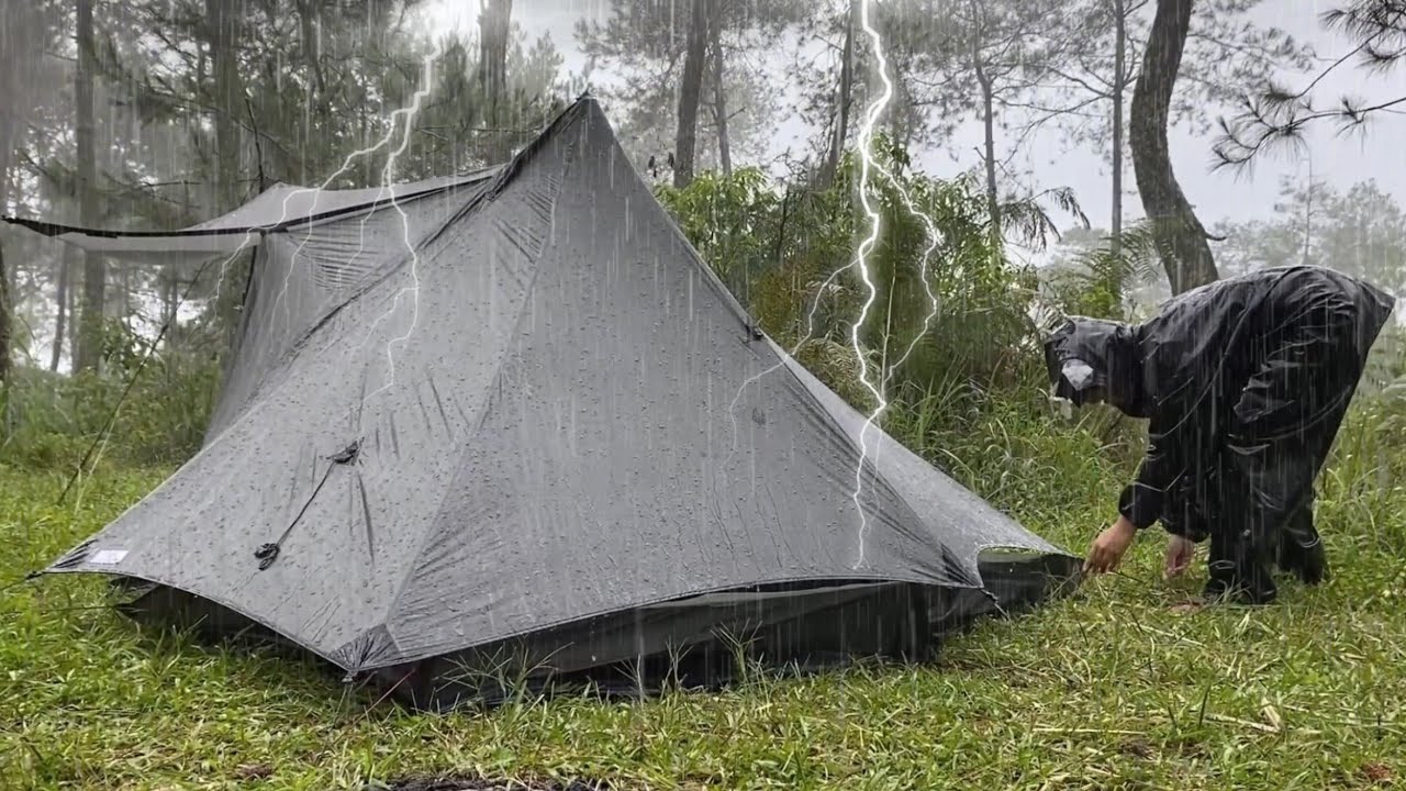 CAMPING ALONE IN HEAVY RAIN AND THUNDER⛈️ SOOTHING RAIN SOUNDS ‼️