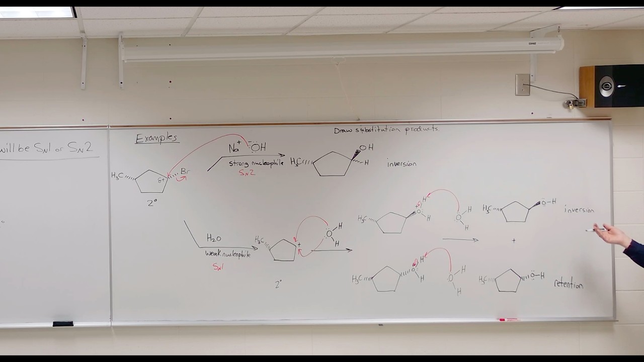 CHEM 235 Lecture 4-8-2026. Covers determining when a substitution  mechanism is SN1 or SN2 & review