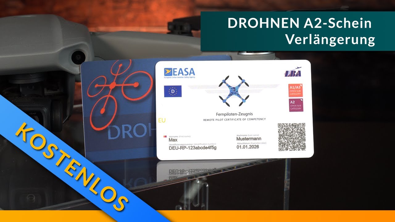 Drohnenführerschein A2 - KOSTENLOSE Verlängerung - optional LEBENSLANG - [ Fernpilotenzeugnis A2 ]