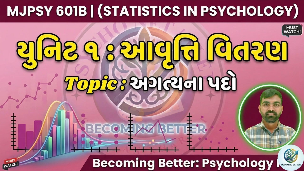 યુનિટ ૧: આવૃત્તિ વિતરણ (અગત્યના પદો) | Statistics in Psychology MJ 601B | BA Sem 6 Psychology
