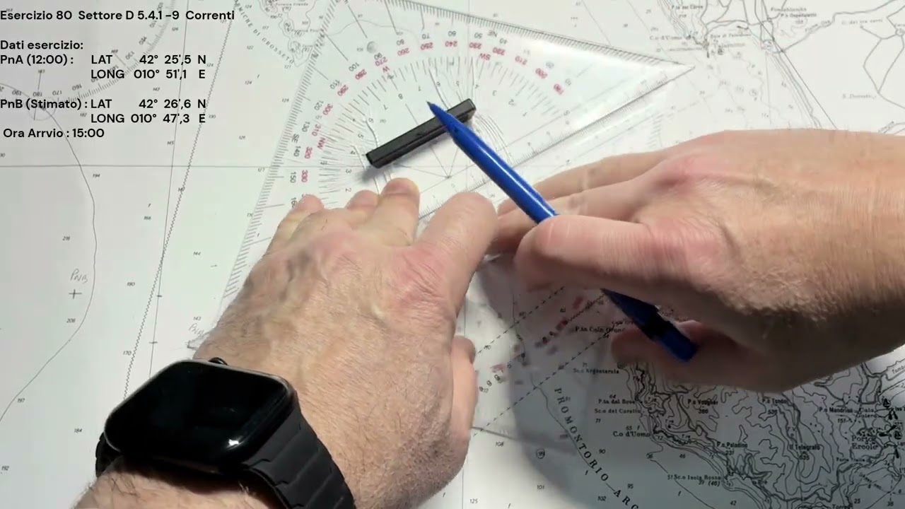 Patente Nautica ep. 80 - Carteggio Oltre Mappa 5D - Correnti (Esercizio 80 - 5.4.1-9)