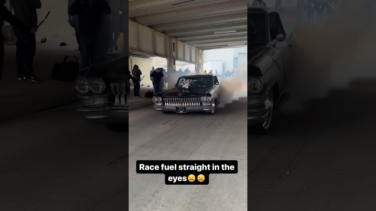 Cadillac with a blown Big Block🔥🔥 #bigblock #oldschool #racecar #supercharged #burnout