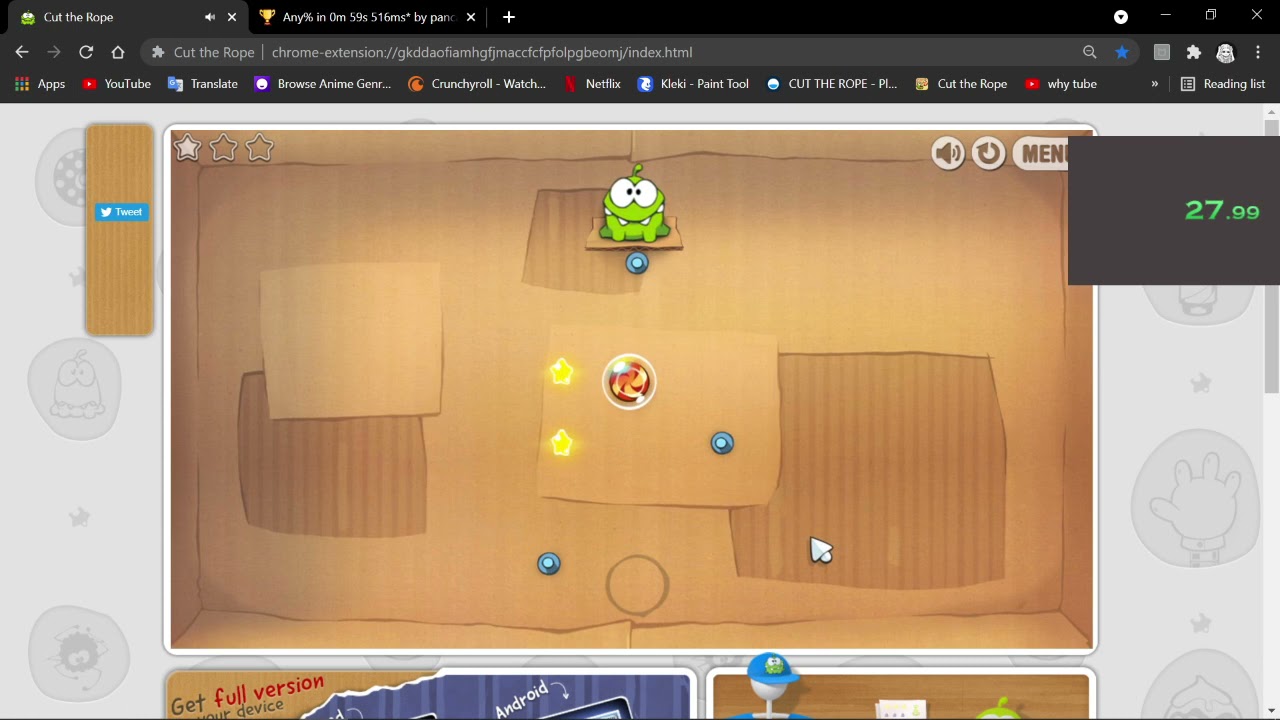 Cut the rope cardboard box any% run