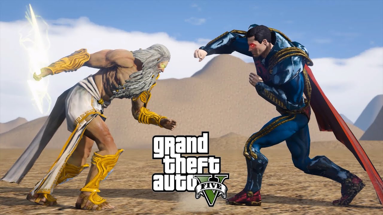 SUPERBOY PRIME VS ZEUS IN GTA 5 - DC UNIVERSE VS GOD OF WAR III