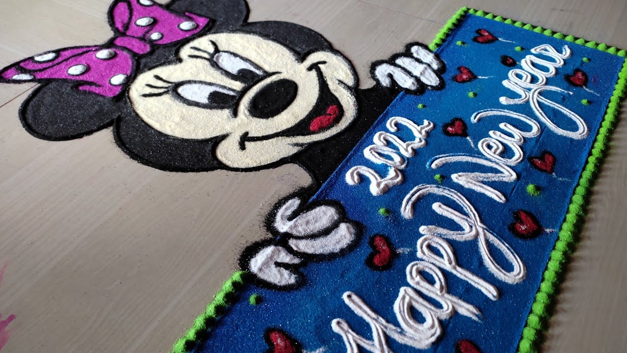 2022 happy new year rangoli🎈/happy new year rangoli 🎈/new year special rangoli with mickey mouse✨️❣️