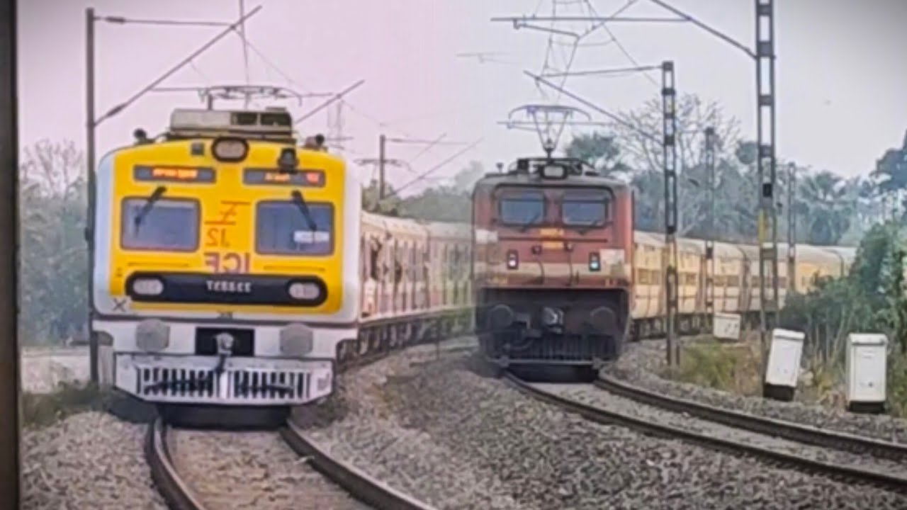 Dengerous WAP4 Locomotive Leads Intercity Express+Bendel -Katwa ICF Local Trains Skipping Huge Curve