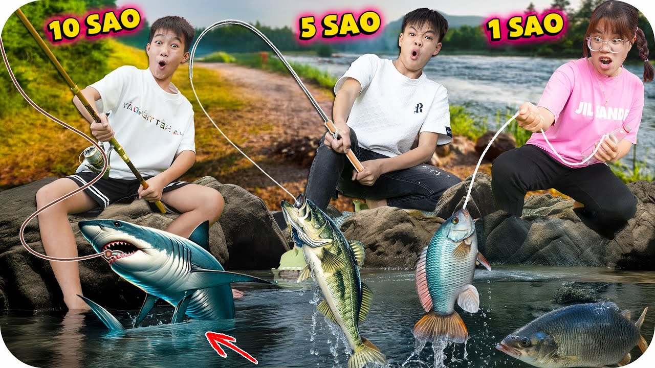 Thử Thách Câu Cá 10 Sao Vs 5 Sao Vs 1 Sao | Ai Câu Được Cá To Nhất | Min Min TV Minh Khoa