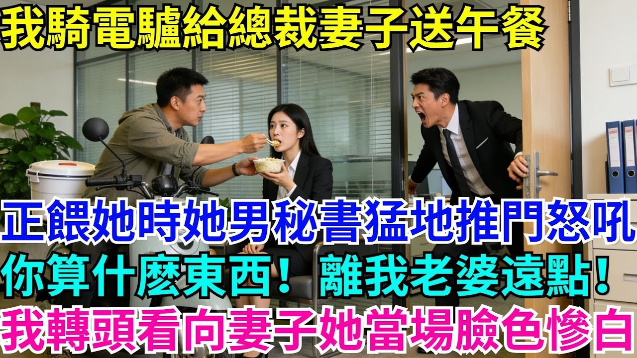 我騎電驢給總裁妻子送午餐，正親手喂她時，她男祕書猛地推門怒吼：“你算什麼東西！離我老婆遠點！” 我轉頭看向妻子，她當#男頻小説#都市#故事#小説#爽文