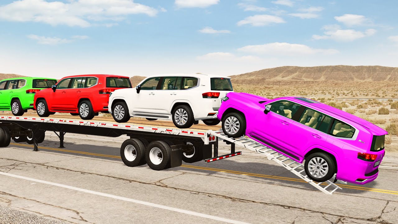 Flatbed Truck Mcqueen  | Transportation with Truck - Pothole vs Car #389 - BeamNG.Drive