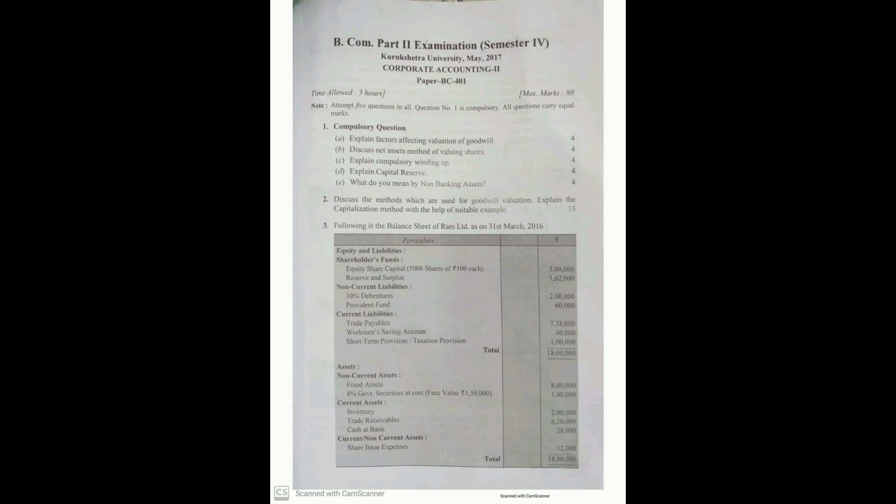 Previous Year Exams..2017 ,2018 &2019 .Corporate Accounting....BCOM 4th sem