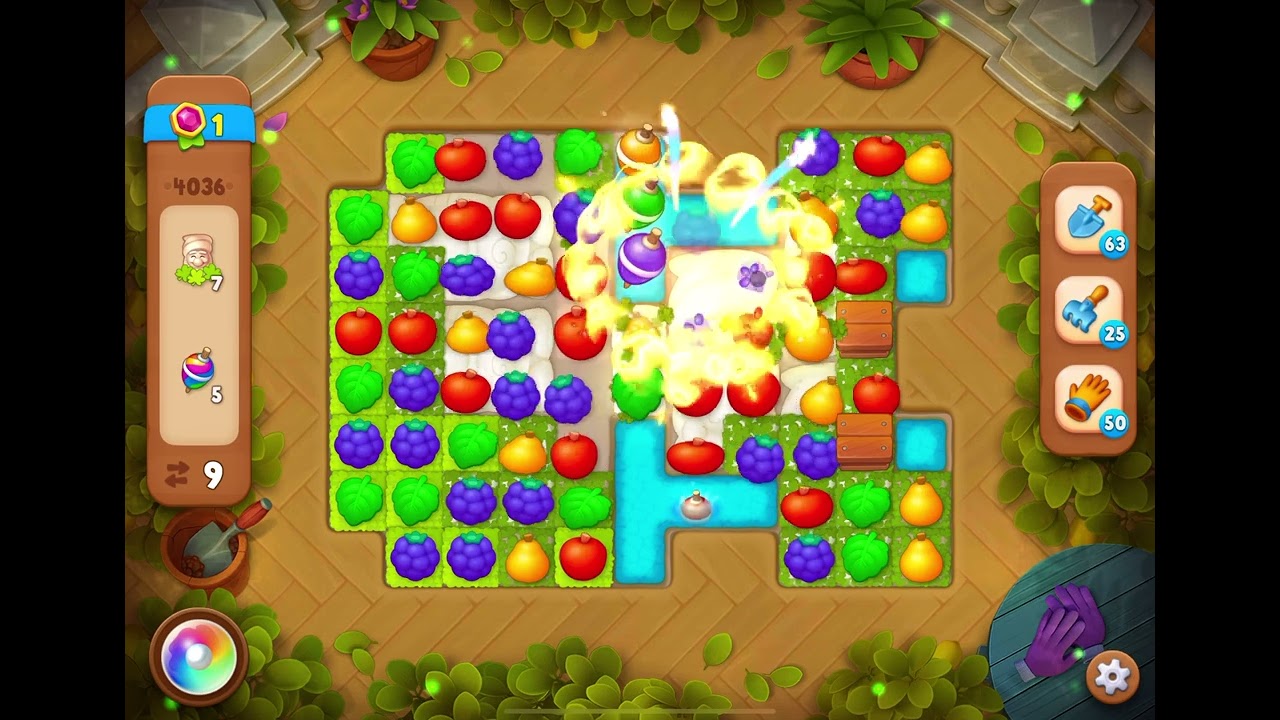 GardenScapes Level 4036 no boosters (16 moves)