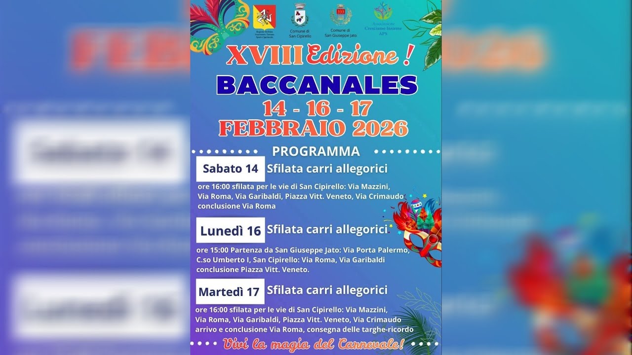 XVIII Edizione Baccanales Carnevale San Cipirello - San Giuseppe Jato 2026