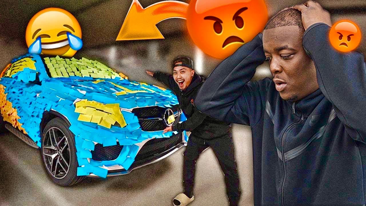 Covering My Friends Entire Car in Sticky Notes Prank! Ft. @DuBFamily___