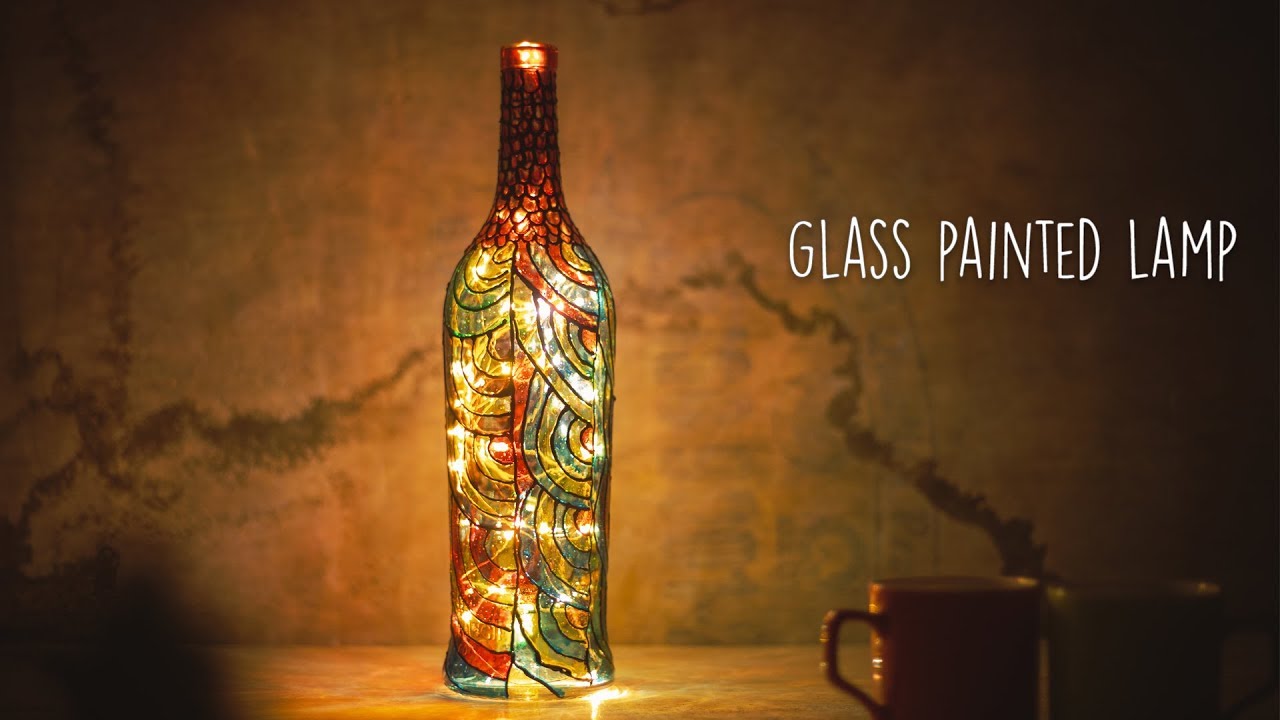 Glass Painted Lamp | Bottle Art |  Glass Painting