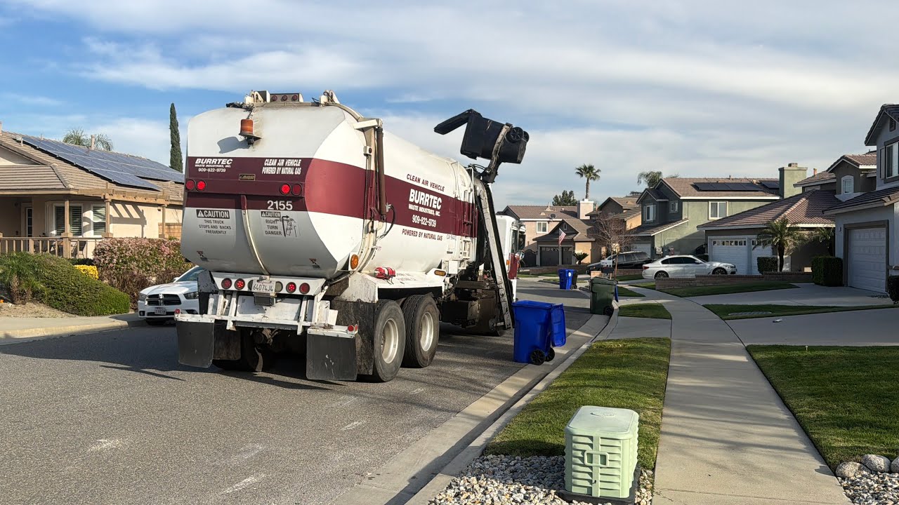 Burrtec 2155 spare  picking up black bins ￼
