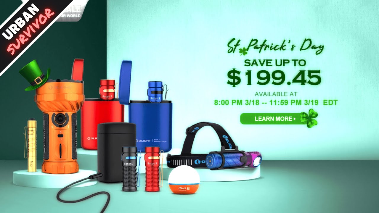 Olight St Patrick's Sale is Live! Baton 3 w/ Battery Bank + i3T Brass + Marauder 2 + Obulb Orange