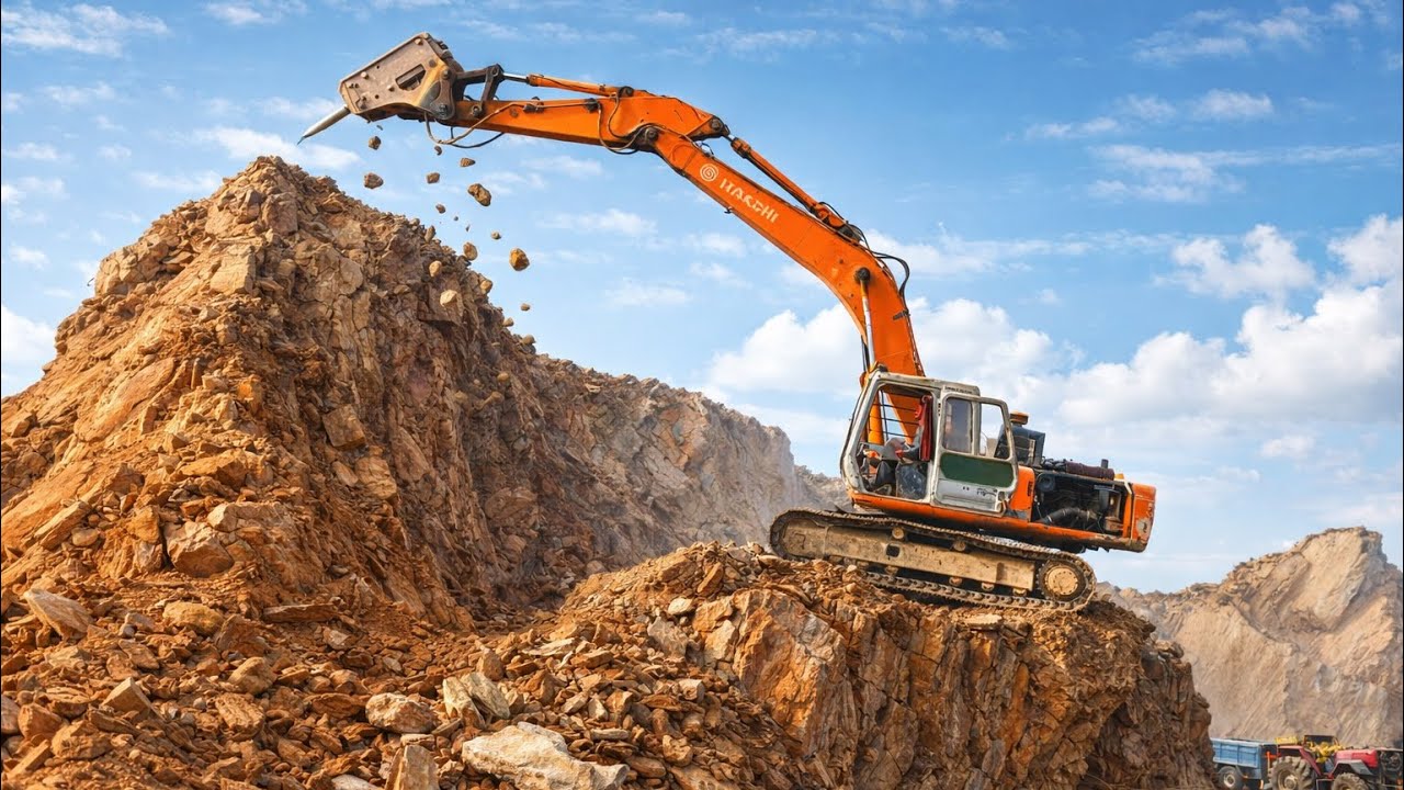 Massive Excavator Destroys Huge Mountain Rocks | Heavy Equipment Extreme Operator Skills! #excavator